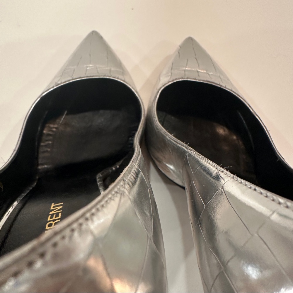 Yves Saint Laurent Paris Stiletto Pumps Sz 39 Silver Metallic Heels Texture - Picture 10 of 16